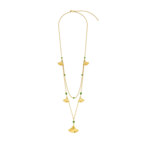 Ginkgo large necklace Antinea green Crystal, 18K yellow gold-plated