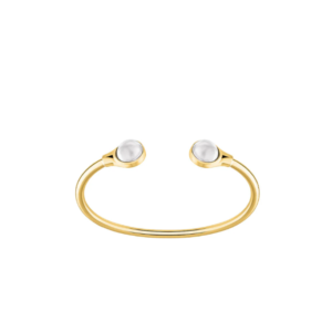 Cabochon flexible bangle White pearly clear crystal, 18K yellow gold-plated