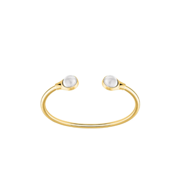Cabochon flexible bangle White pearly clear crystal, 18K yellow gold-plated