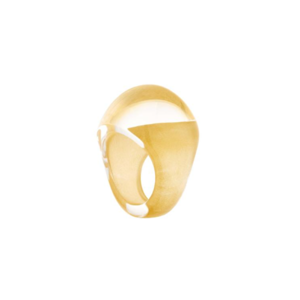 Cabochon Ring Clear with Yellow Patina crystal