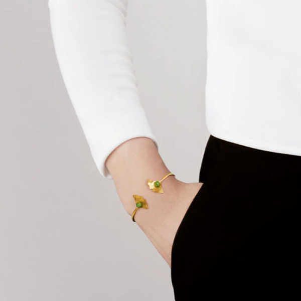 Ginkgo flexible bracelet Antinea green Crystal, 18K yellow gold-plated