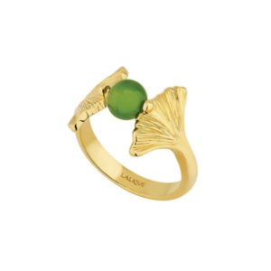 Ginkgo ring Antinea green Crystal, 18K yellow gold-plated