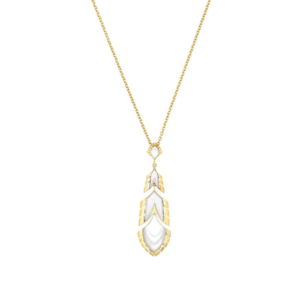 Paon Pendant White pearly clear crystal and white lacquer, 18K yellow gold-plated
