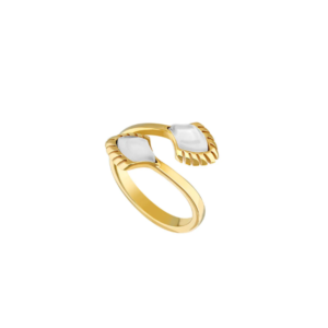 Paon Ring White pearly clear crystal, 18K yellow gold-plated