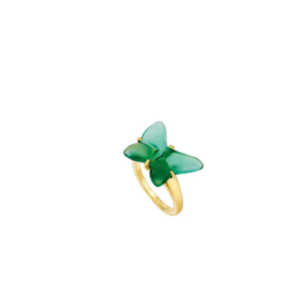Papillon ring Green crystal, 18K yellow gold-plated