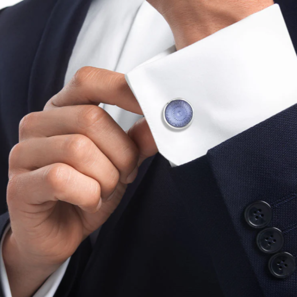 Toupie cufflinks Sapphire blue crystal, palladium finishing