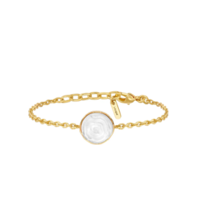 Pivoine Bracelet White pearly on clear crystal, 18 carats yellow gold plated