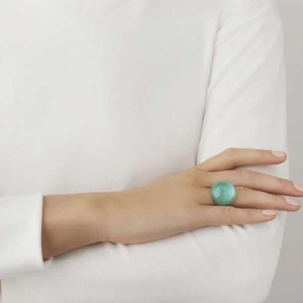 Cabochon Ring Clear with Green Patina crystal