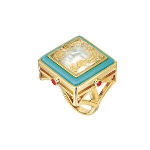 Aréthuse Ring Clear crystal, turquoise lacquer, vermeil