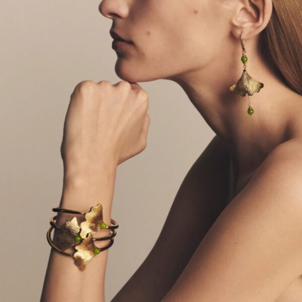 Ginkgo bangle Antinea green Crystal, 18K yellow gold-plated