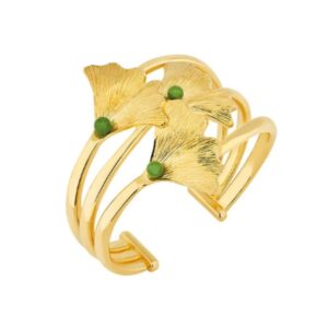 Ginkgo bangle Antinea green Crystal, 18K yellow gold-plated