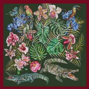 Foulard Lalique by Ginny Litscher, Dark green Jungle design
