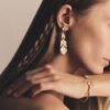 Paon flexible bangle White pearly clear crystal, 18K yellow gold-plated - Image 2