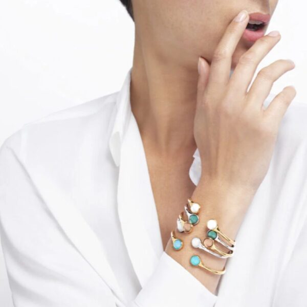Cabochon Flexible Bangle Opalescent crystal, silver