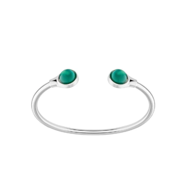 Cabochon Flexible Bangle Deep green crystal, silver