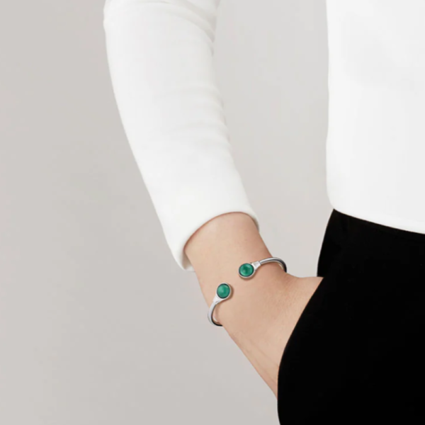 Cabochon Flexible Bangle Deep green crystal, silver
