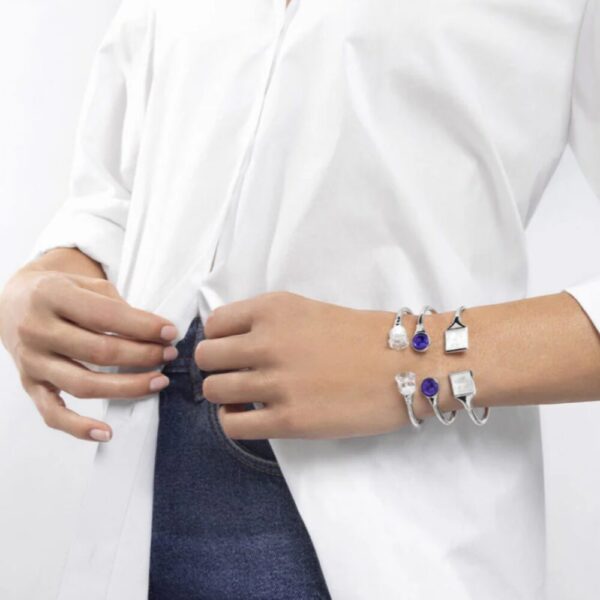 Cabochon Flexible Bangle Cap-Ferrat blue crystal, silver