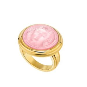Aréthuse Round Ring Clear rose-pearled crystal, 18-carat yellow gold-plated