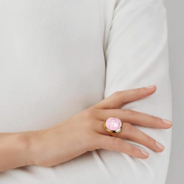 Aréthuse Round Ring Clear rose-pearled crystal, 18-carat yellow gold-plated