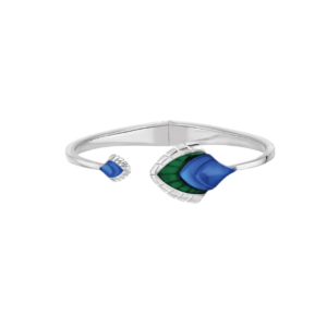 Paon bracelet Blue crystal and green lacquer, Silver