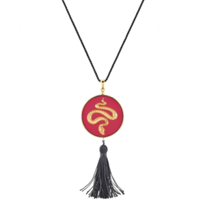 Snake Pendant Red gold stamped crystal, 18k yellow gold plated
