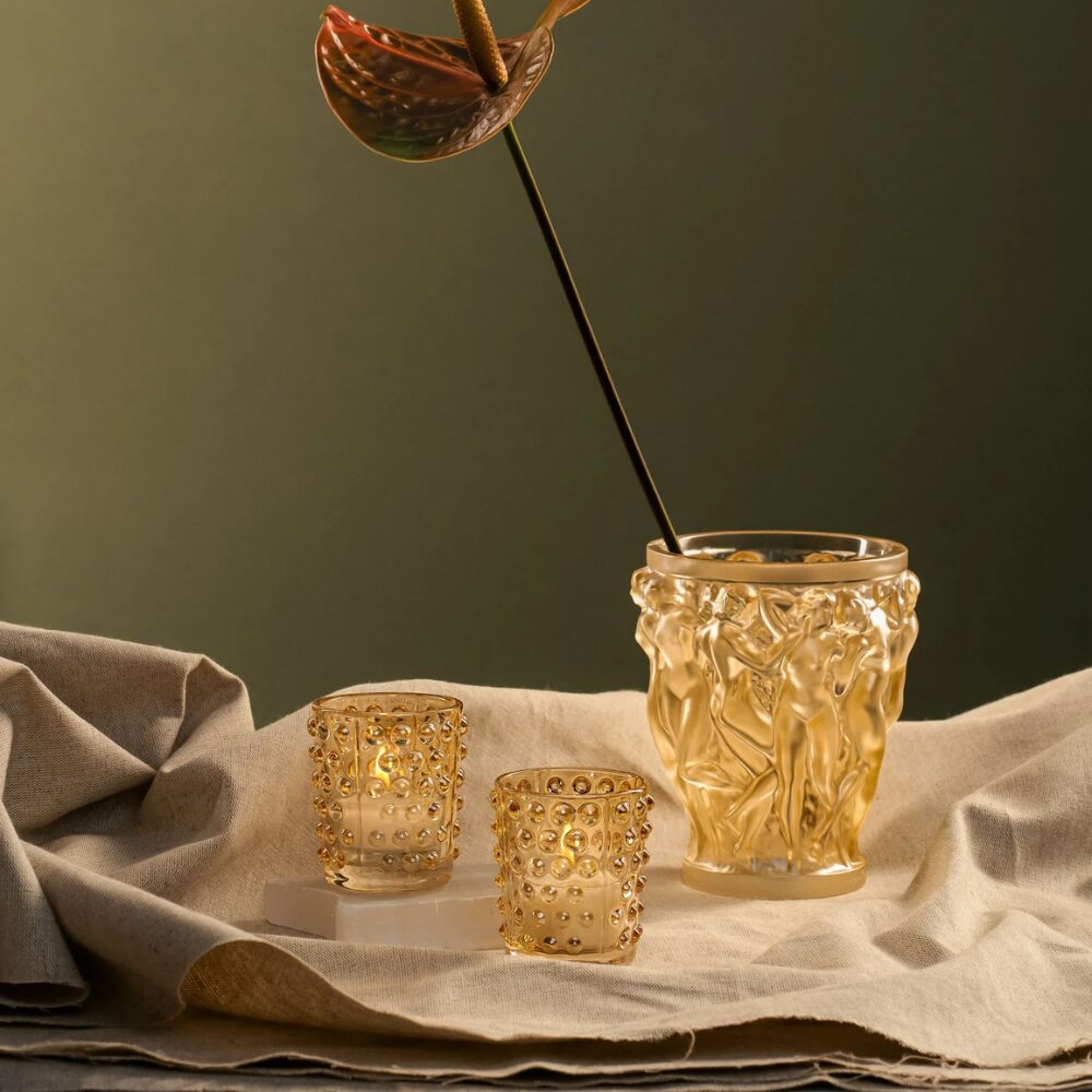 Set of 2 Mossi votives Gold luster crystal