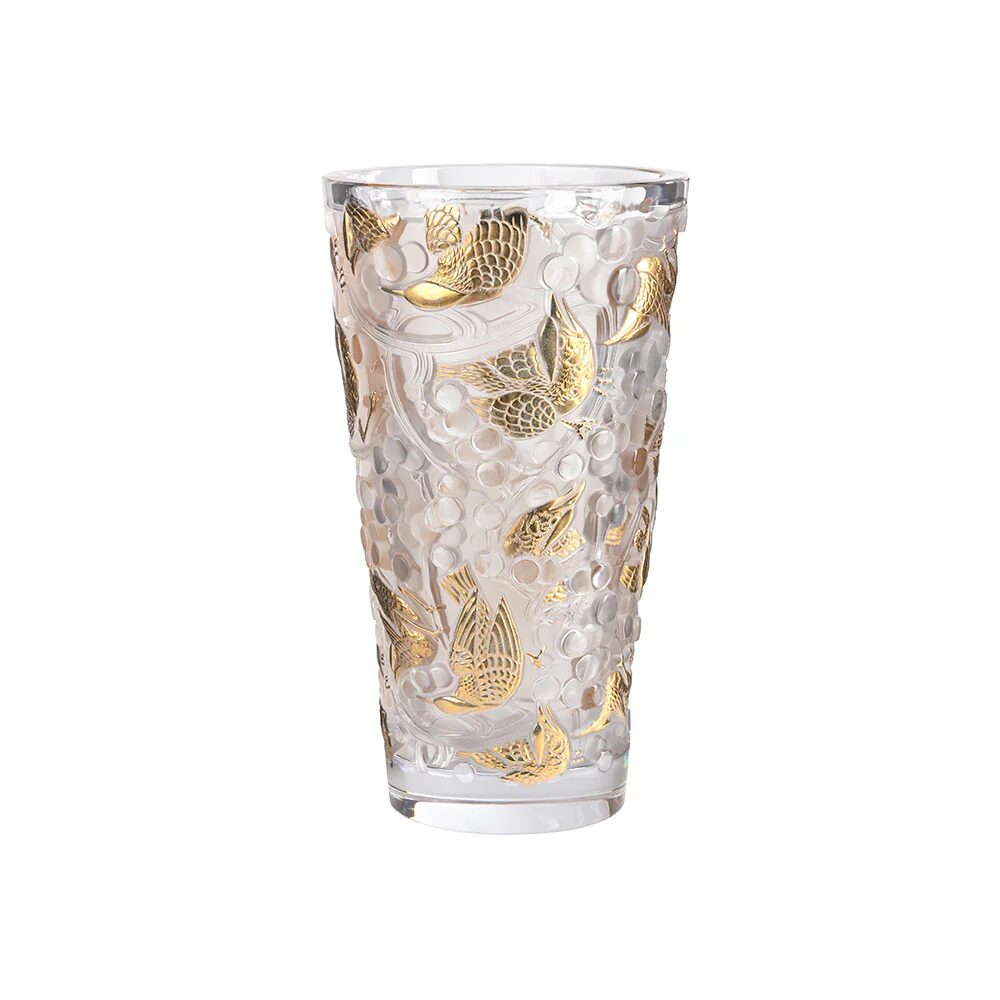 Merles et Raisins large vase Clear, gold stamped crystal