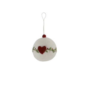 Christmas Bauble - White w/Heart & Garland