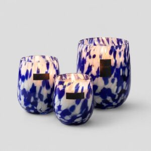 Barrel Candle Lapiz Blue & White Spotted
