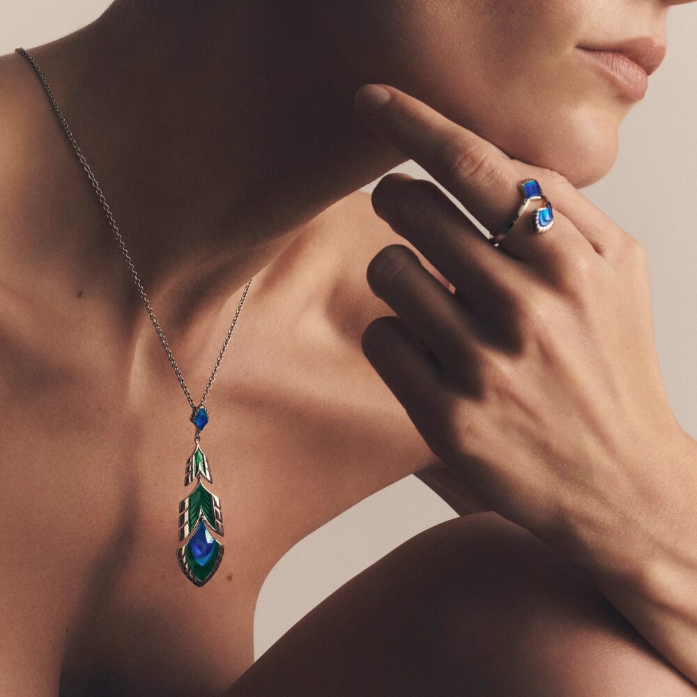 Paon Pendant Blue crystal Silver