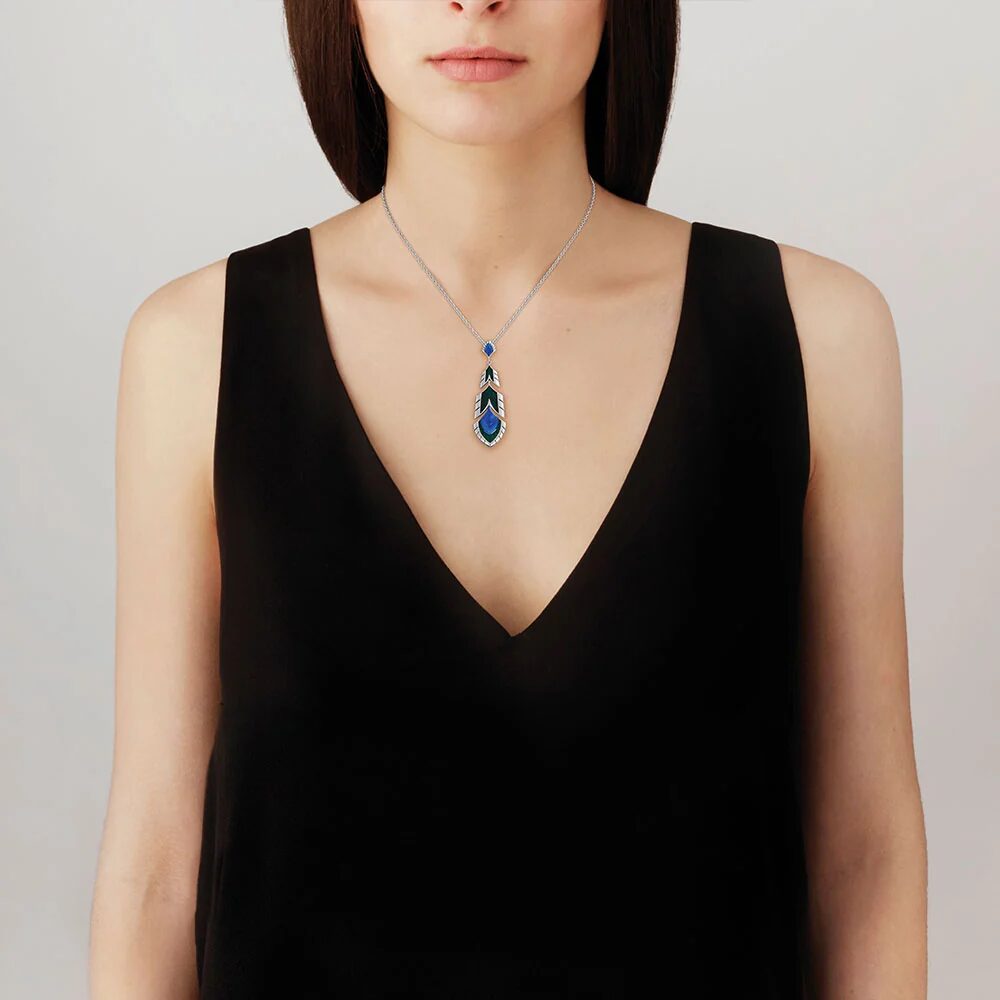Paon Pendant Blue crystal Silver