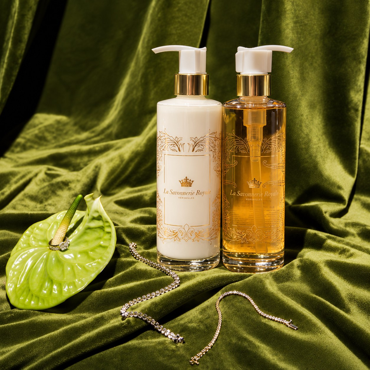 La Savonnerie Royale Le Bassin de Neptune liquid soap and The Perfect Cream, amber glass